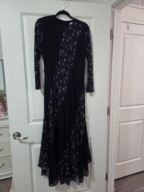 Ada Dress | Black Maxi Dress with Charcoal Patterned Insets